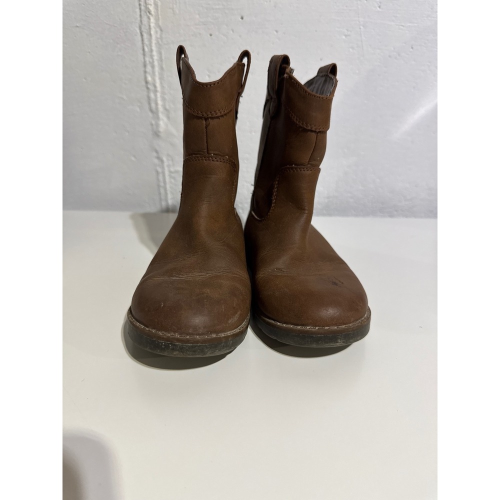 Cat & Jack Girls Western Cowboy Boots Size 12 Brown Faux Leather Pull On Rugged